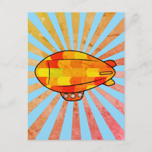Vintage Skriv ut Blimp Ballon Sunny Himmel Vykort