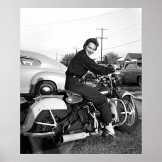 Vintage Skriv ut Chick Woman Girl på motorcykel Poster