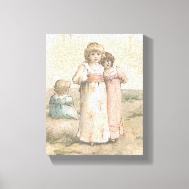 Vintage Skriv ut "Little Beachcombers"-arbetsyta Canvastryck (Framsida)