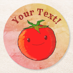 Vintage Skriv ut Stil Cute Tecknad Tomato Underlägg Papper Rund