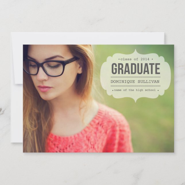 Vintage skrivet etikett | Examen inbjudan (Framsida)