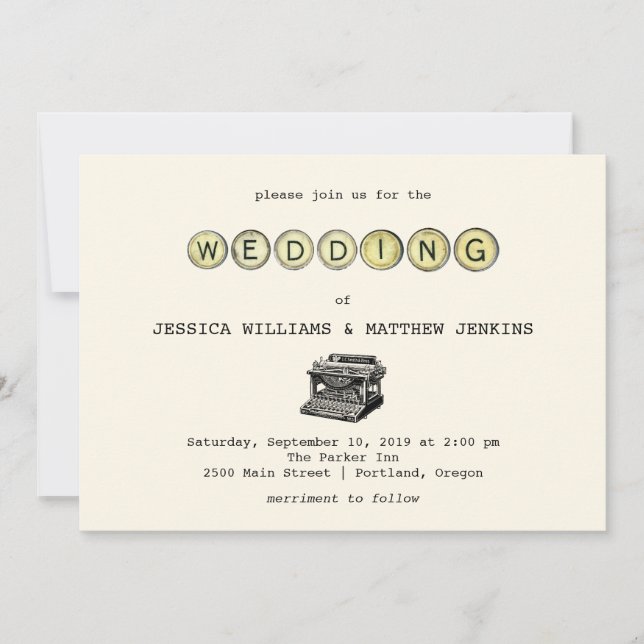 Vintage skrivmaskin bröllopsinbjudan inbjudningar (Framsida)
