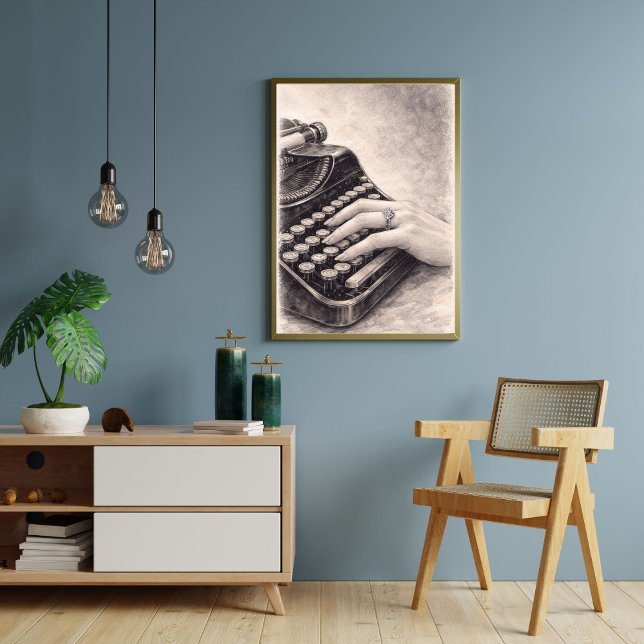 Vintage skrivmaskin med diamant ring – Romantisk Poster (Skapare uppladdad)