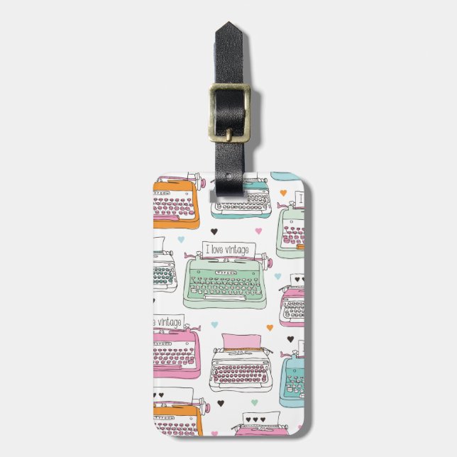 Vintage skrivmaskin mönster resetagg för resgods bagagebricka (Vertikal Framsida)