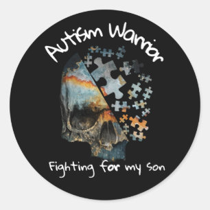 Vintage Skull Autism Warrior Fighing for My Son Runt Klistermärke