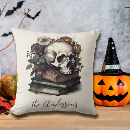 Vintage Skull Bokar Mörk Academia Halloween Kudde