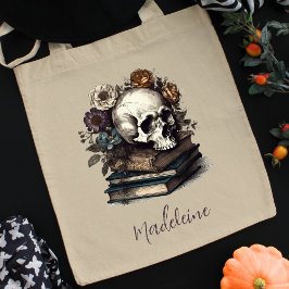 Vintage Skull Bokar Mörk Academia Halloween Tygkasse
