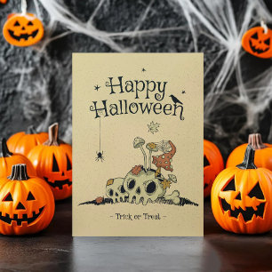 Vintage Skull Bus eller godis Happy halloween Tack Kort