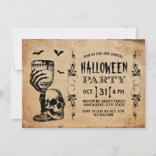 Vintage Skull Fladdermus Halloween fest Inbjudningar
