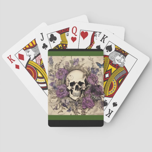 Vintage Skull Flowers Lila Casinokort (Baksidan)