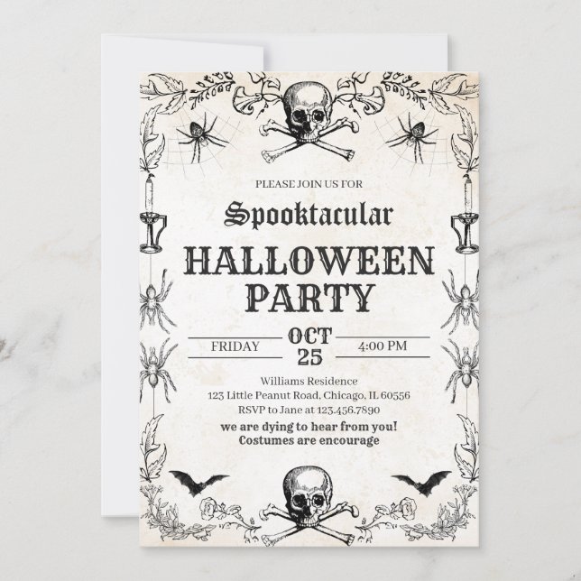 Vintage Skull Halloween Birthday Inbjudningar (Framsida)