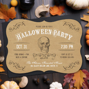 Vintage Skull Halloween Costume Party Inbjudningar