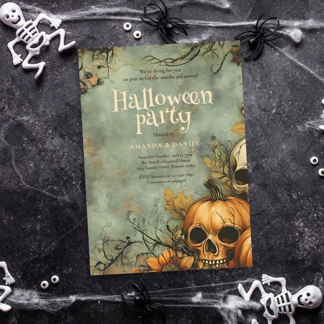 Vintage Skull Halloween fest Inbjudningar (Skapare uppladdad)
