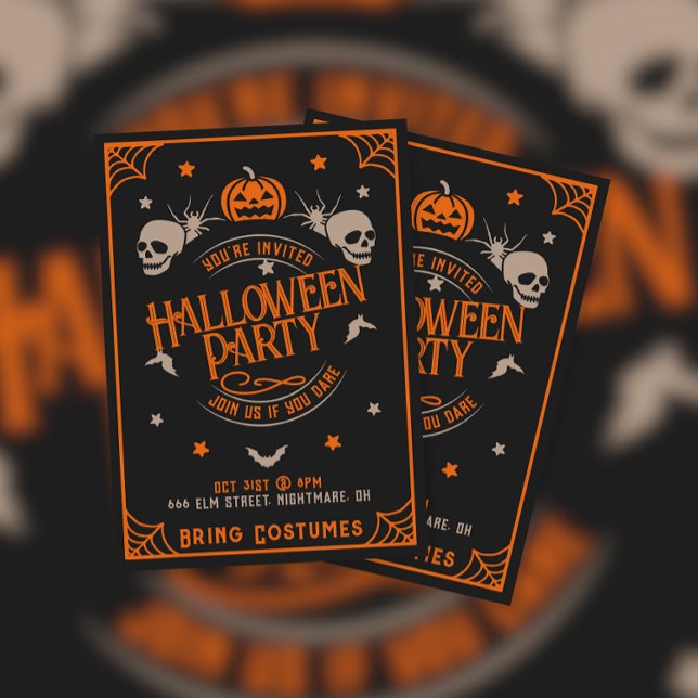 Vintage Skull Halloween fest Inbjudningar (Skapare uppladdad)