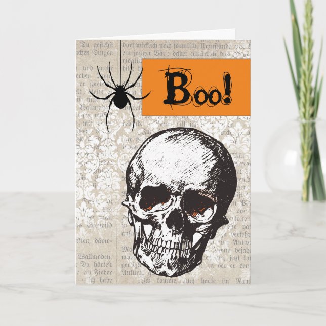 Vintage Skull Halloween Kort (Framsida)