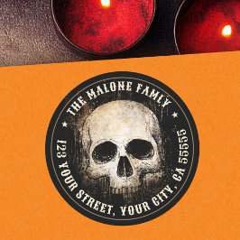 Vintage skull Halloween return address Runt Klistermärke