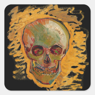 Vintage Skull målning av Van Gogh Fyrkantigt Klistermärke