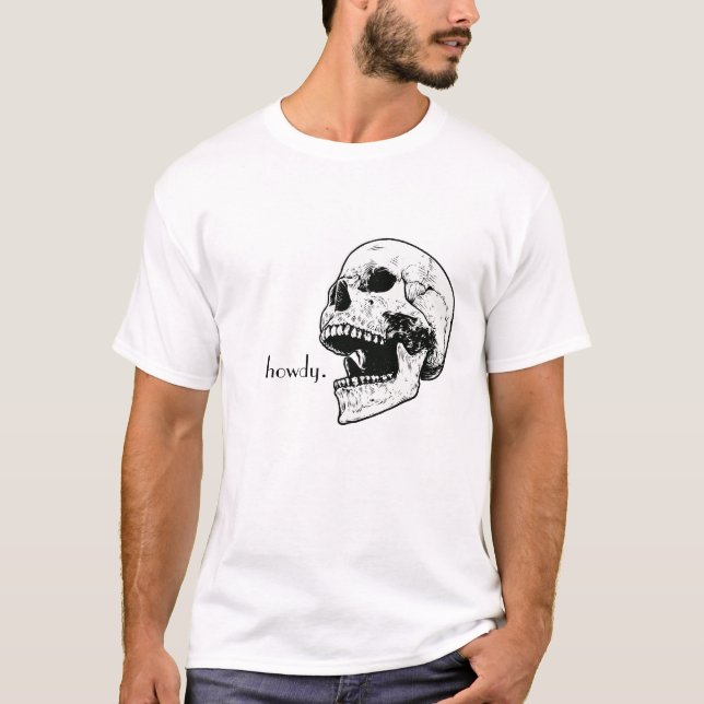 Vintage Skull med avslappnaden "howdy" T Shirt (Framsida)