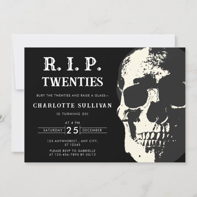 Vintage Skull Rip 20s svart 30års födelsedag Inbjudningar (Framsida)