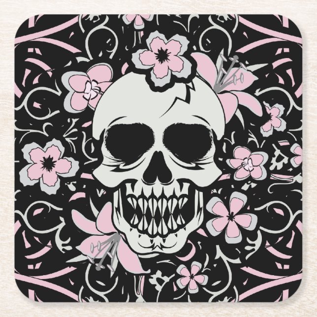 Vintage Skull Underlägg Papper Kvadrat (Framsidan)