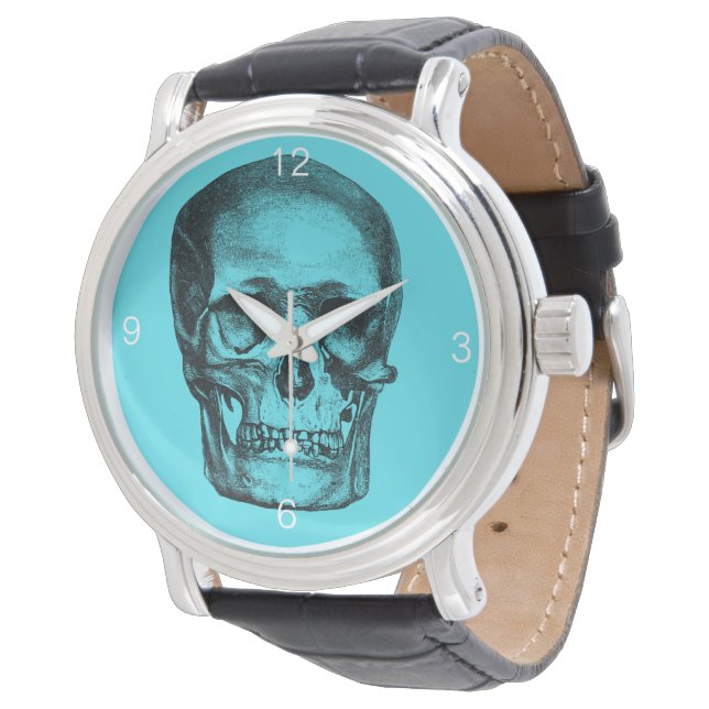 Vintage Skulltid Pastellblå Armbandsur (Vinklad)