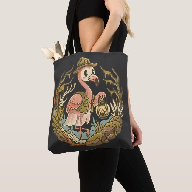 Vintage Skumrösning Flamingo Design Tygkasse (Närbild)