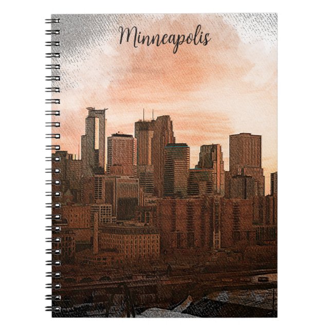 Vintage Skyline Minneapolis Minnesota Anteckningsbok (Framsidan)