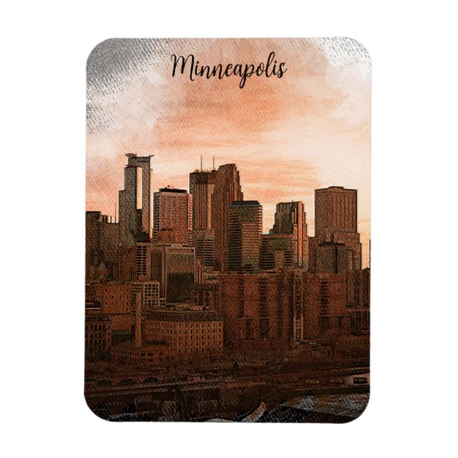 Vintage Skyline Minneapolis Minnesota Magnet (Vertikal)