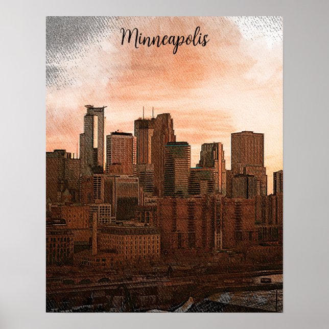 Vintage Skyline Minneapolis Minnesota Poster (Framsidan)
