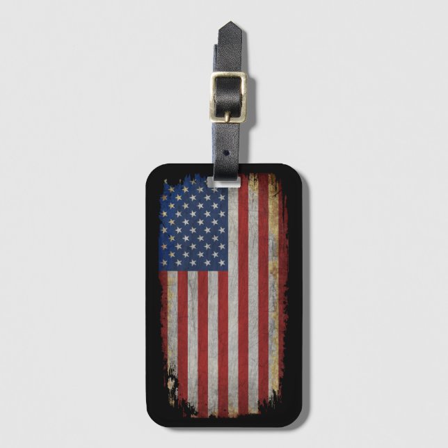 Vintage slitande amerikansk flagga bagagebricka (Framsida vertikal)