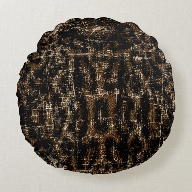 Vintage slitande snöleopard djurtryck rund kudde (Framsidan)