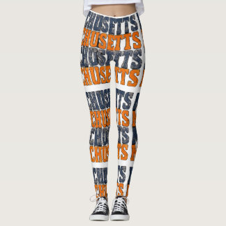 Vintage slitna Massachusetts staplade typografi Leggings