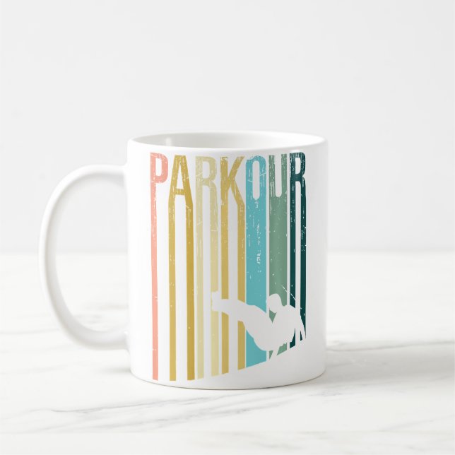 Vintage slitstilat parkour-silhuett kaffemugg (Vänster)