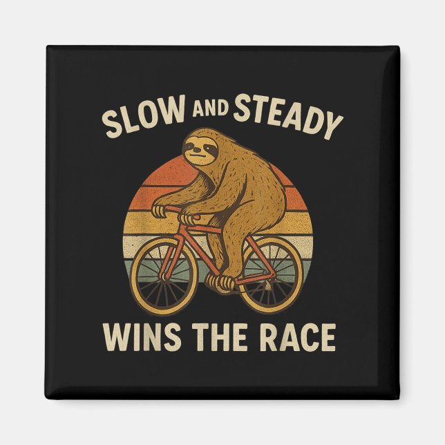 Vintage Sloth Riding Bike Funny Retro Cycling Magnet (Framsidan)