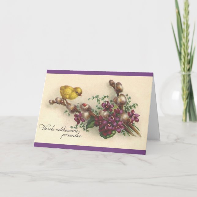 Vintage Slovenskt Påsk-hälsningskort Helgkort (Framsida)