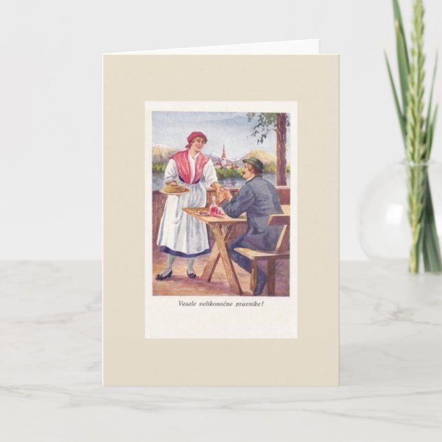 Vintage Slovenskt Påsk-hälsningskort Helgkort (Framsida)