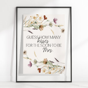 Vintage Små Blommiga Gissa Hur Många Kyssar Spel Poster