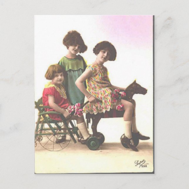 vintage, små flickor vykort (Framsida)