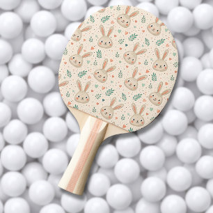 Vintage Små Kaninansikten med Rosor Mönster Pingisracket