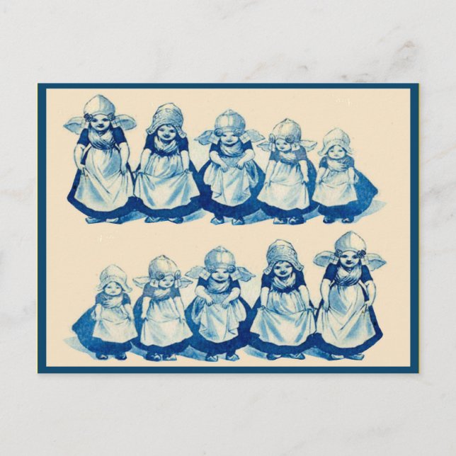 Vintage, små nederländska flickor vykort (Framsida)