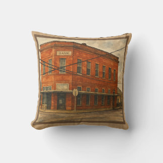 Vintage Small Town Brick Bank i Texas Kudde
