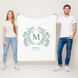 Vintage smaragdgrön blomsterkrone monogram fleecefilt