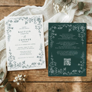 Vintage smaragdgrön fransk blomsterbröllop inbjudningar