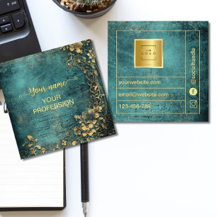 Vintage smaragdgrön guld och svart fyrkantigt visitkort