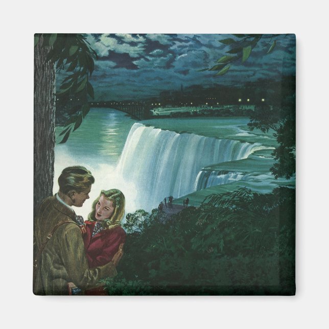 Vintage smekmånadskärlek, nygifta vid Niagarafalle Magnet (Framsidan)