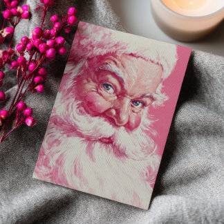 Vintage Smiling Santa Claus Pink Christmas Photo Helgkort