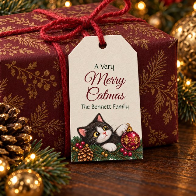 Vintage Smokingkatts Julpresentkort Presentetikett (Vintage Tuxedo Cat Christmas Gift Tags)