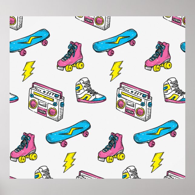 Vintage Sneakers Radio Skateboard Tema Poster (Framsidan)