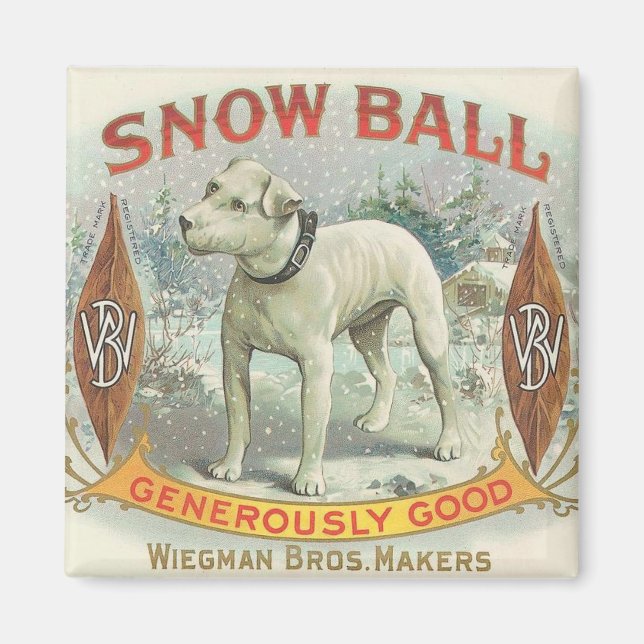 Vintage Snö Boll Hund Magnet (Framsidan)