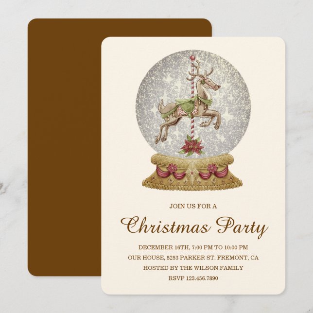 Vintage Snö Globe jul Party Inbjudningar (Fram/baksida)